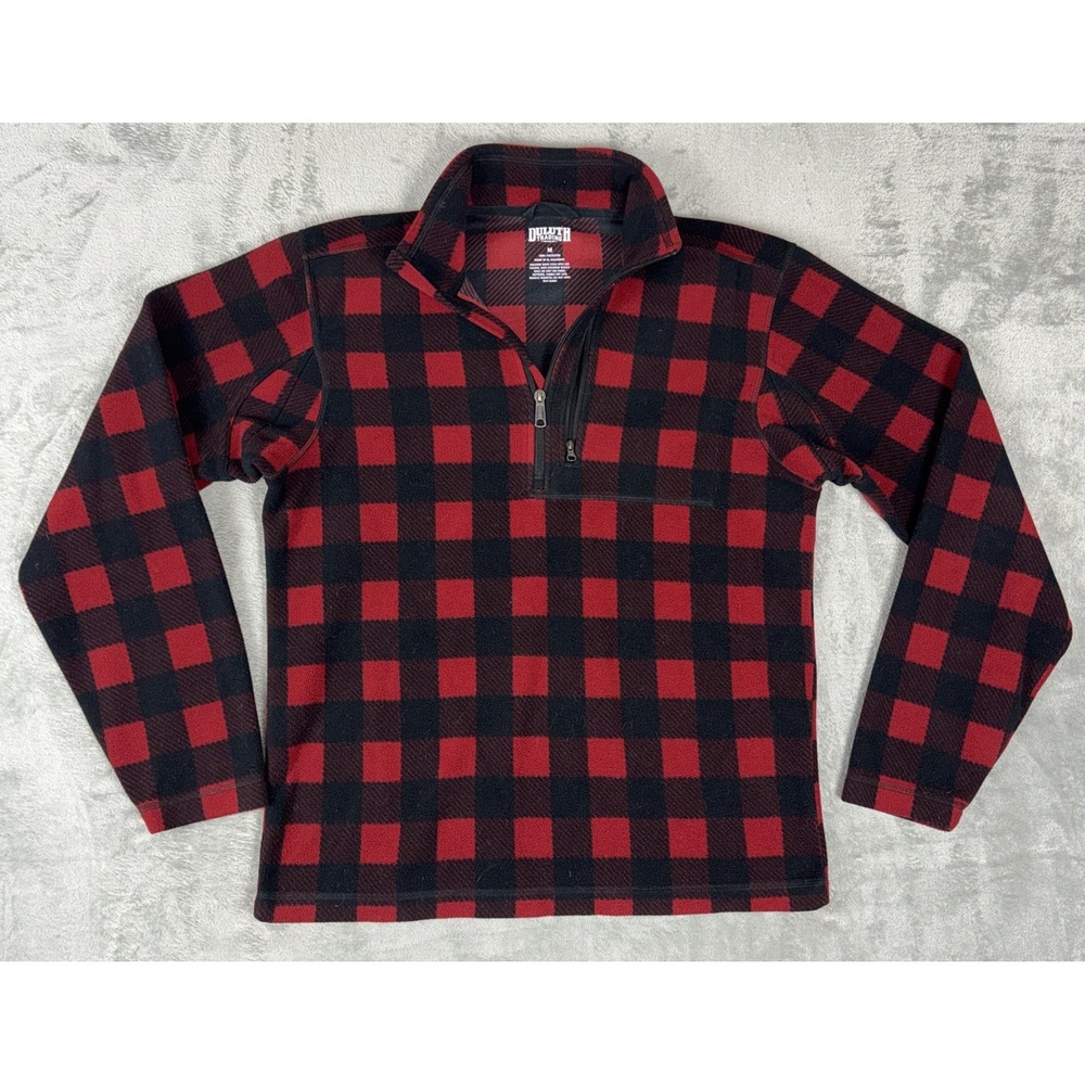 Duluth Trading Co Sweater Men's M Red Buffalo Plaid‎ 1/4 Zip Pullover